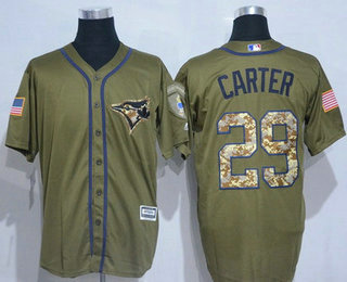 Men's Toronto Blue Jays #29 Joe Carter Retired Green Salute to Service Cool Base Baseball Jersey