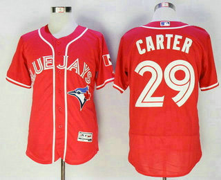 Men's Toronto Blue Jays #29 Joe Carter Retired Red Stitched MLB 2016 Canada Day Majestic Flex Base Jersey