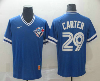 Men's Toronto Blue Jays #29 Joe Carter Royal Blue Nike Cooperstown Collection Legend V Neck Jersey