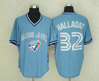 Men's Toronto Blue Jays #32 Roy Halladay Light Blue Pullover Stitched MLB Throwback Jersey By Mitchell & Ness