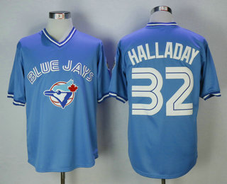 Men's Toronto Blue Jays #32 Roy Halladay Light Blue Pullover Stitched MLB Throwback Jersey By Mitchell & Ness