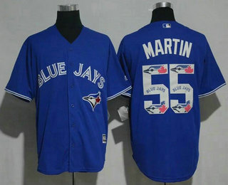 Men's Toronto Blue Jays #55 Russell Martin Royal Blue Team Logo Ornamented Stitched MLB Majestic Cool Base Jersey