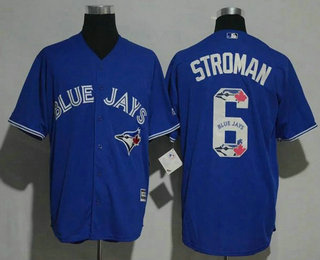 Men's Toronto Blue Jays #6 Marcus Stroman Royal Blue Team Logo Ornamented Stitched MLB Majestic Cool Base Jersey