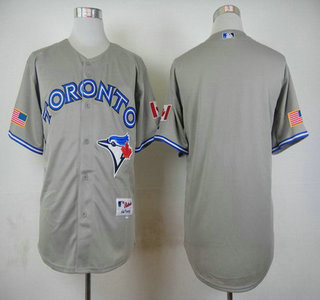 Men's Toronto Blue Jays Blank 2015 Road Gray Jersey Commemorative Flag Patches