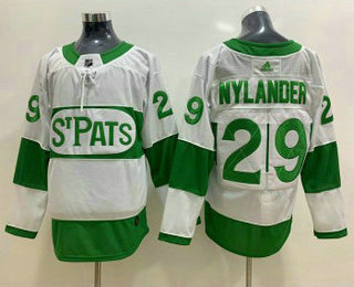 Men's Toronto Maple Leafs #29 William Nylander White 2019 St. Patrick's Day Adidas Stitched NHL Jersey