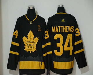 Men's Toronto Maple Leafs #34 Auston Matthews Black Golden City Edition Adidas Stitched NHL Jersey