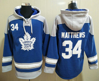 Men's Toronto Maple Leafs #34 Auston Matthews Blue Ageless Must Have Lace Up Pullover Hoodie