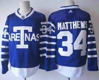 Men's Toronto Maple Leafs #34 Auston Matthews Blue Authentic 1918 Arenas Throwback Adidas Stitched NHL Jersey