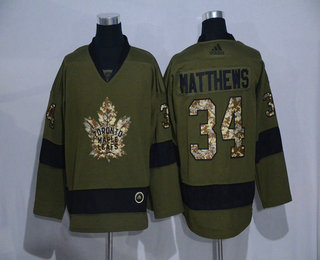 Men's Toronto Maple Leafs #34 Auston Matthews Green Salute To Service Adidas Stitched NHL Jersey