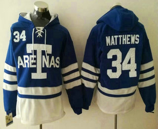 Men's Toronto Maple Leafs #34 Auston Matthews Royal Blue Throwback Hoodie