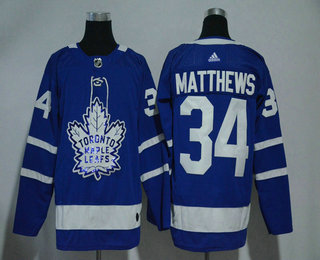 Men's Toronto Maple Leafs #34 Auston Matthews Royal Blue With Handwork Sequin Fashion Team Logo Home 2017-2018 Hockey Adidas Stitched NHL Jersey