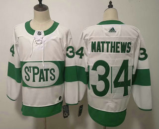 Men's Toronto Maple Leafs #34 Auston Matthews White 2019 St. Patrick's Day Adidas Stitched NHL Jersey