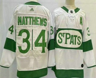 Men's Toronto Maple Leafs #34 Auston Matthews White 2019 St Pats Authentic Jersey