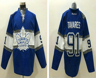 Men's Toronto Maple Leafs #91 John Tavares Reebok Blue 2017 Centennial Classic Premier Player Hockey Jersey