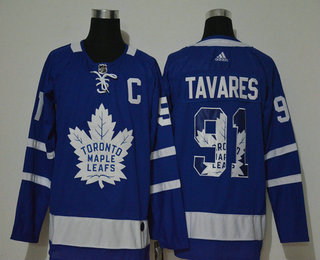 Men's Toronto Maple Leafs #91 John Tavares Royal Blue With Team Logo Adidas Stitched NHL Jersey