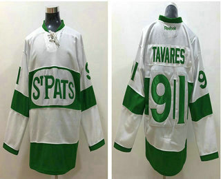 Men's Toronto Maple Leafs #91 John Tavares White 2017 St. Patrick's Day Green Adidas Stitched NHL Reebok Hockey Jersey