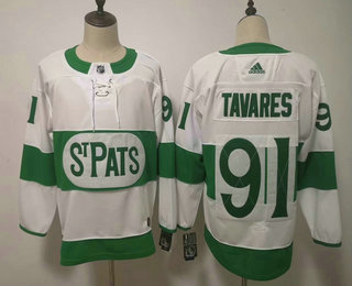 Men's Toronto Maple Leafs #91 John Tavares White 2019 St. Patrick's Day Adidas Stitched NHL Jersey