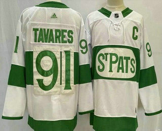 Men's Toronto Maple Leafs #91 John Tavares White 2019 St Pats Authentic Jersey