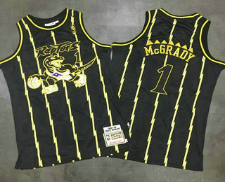 Men's Toronto Raptors #1 Tracy McGrady 1998-99 Black With Gold Hardwood Classics Soul AU Swingman Throwback Jersey