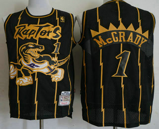 Men's Toronto Raptors #1 Tracy McGrady 1998-99 Black With Gold Hardwood Classics Soul Swingman Throwback Jersey