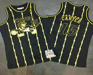 Men's Toronto Raptors #15 Vince Carter 1998-99 Black With Gold Hardwood Classics Soul AU Swingman Throwback Jersey