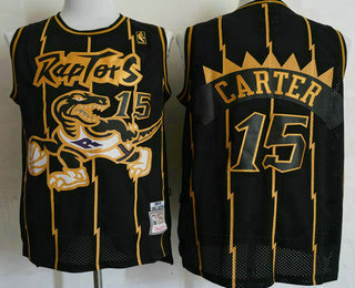 Men's Toronto Raptors #15 Vince Carter 1998-99 Black With Gold Hardwood Classics Soul Swingman Throwback Jersey