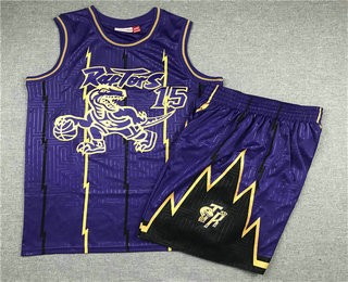 Men's Toronto Raptors #15 Vince Carter 1998-99 Purple Hardwood Classics Soul Swingman Throwback Jersey With Shorts