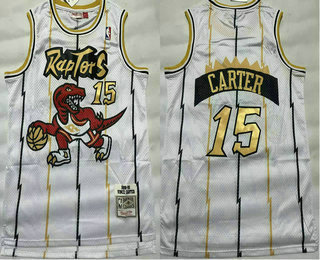 Men's Toronto Raptors #15 Vince Carter 1998-99 White Gold Hardwood Classics Soul Swingman Throwback Jersey