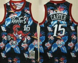 Men's Toronto Raptors #15 Vince Carter Black 1998-99 Hardwood Classics Floral Fashion Swingman Jersey