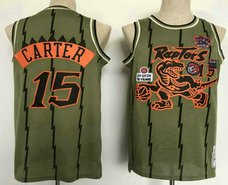 Men's Toronto Raptors #15 Vince Carter Green Military Flight patchs Throwback Jersey