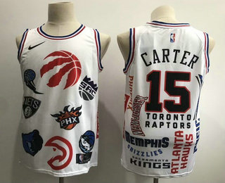 Men's Toronto Raptors #15 Vince Carter Nike x NBA Logos White Stitched Basketball Jersey