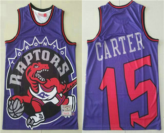 Men's Toronto Raptors #15 Vince Carter Purple Big Face Mitchell Ness Hardwood Classics Soul Swingman Throwback Jersey