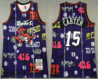 Men's Toronto Raptors #15 Vince Carter Purple Doodle Fashion Swingman Throwback Jersey