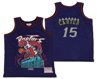 Men's Toronto Raptors #15 Vince Carter Purple Hardwood Classics Skull Edition Jersey