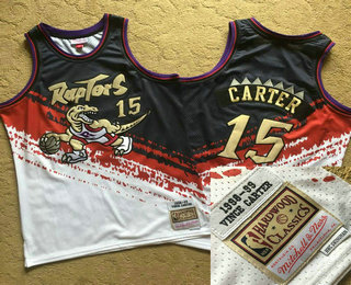 Men's Toronto Raptors #15 Vince Carter White With Black Independence Day 1998-99 Hardwood Classics Soul AU Throwback Jersey