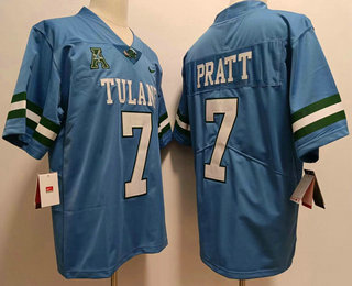 Men's Tulane University #7 Michael Pratt Blue College Football Jersey
