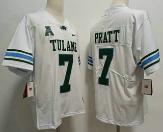 Men's Tulane University #7 Michael Pratt White College Football Jersey