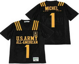 Men's US Army Black Knights #1 Sony Michel Black All American Football Jersey