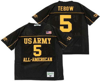 Men's US Army Black Knights #5 Tim Tebow Black All American Football Jersey