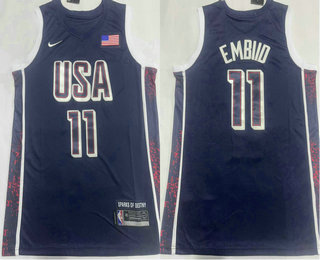 Men's USA #11 Joel Embiid Navy Blue 2024 Olympics Stitched Jersey