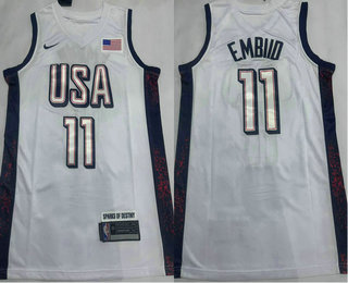 Men's USA #11 Joel Embiid White 2024 Olympics Stitched Jersey