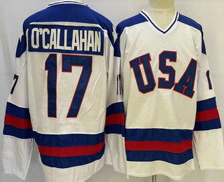 Men's USA #17 Jack O'Callahan White 1980 Olympics Stitched Jersey