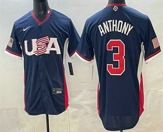 Men's USA #3 Roman Anthony Navy 2026 World Baseball Classic Cool Base Jersey