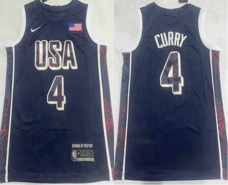 Men's USA #4 Stephen Curry Navy Blue 2024 Olympics Stitched Jersey