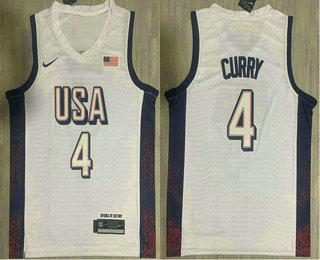 Men's USA #4 Stephen Curry White 2024 Olympics Stitched Jersey