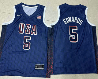 Men's USA #5 Anthony Edwards Navy Blue 2024 Olympics Stitched Jersey