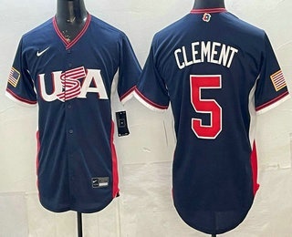 Men's USA #5 Ernie Clement Navy 2026 World Baseball Classic Cool Base Jersey