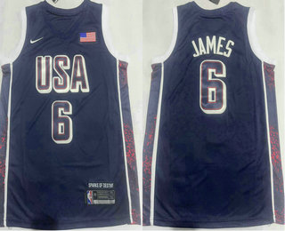 Men's USA #6 LeBron James Navy Blue 2024 Olympics Stitched Jersey