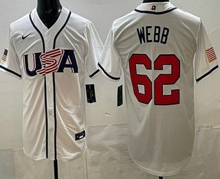 Men's USA #62 Logan Webb White 2026 World Baseball Classic Cool Base Jersey