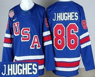 Men's USA #86 Jack Hughes Blue 2026 Olympics Authentic Jersey